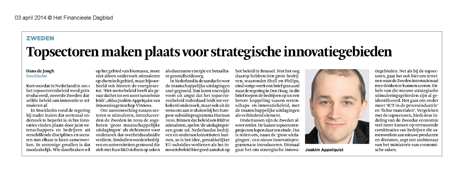 Van topsectoren naar strategische innovatiegebieden FD-20140403